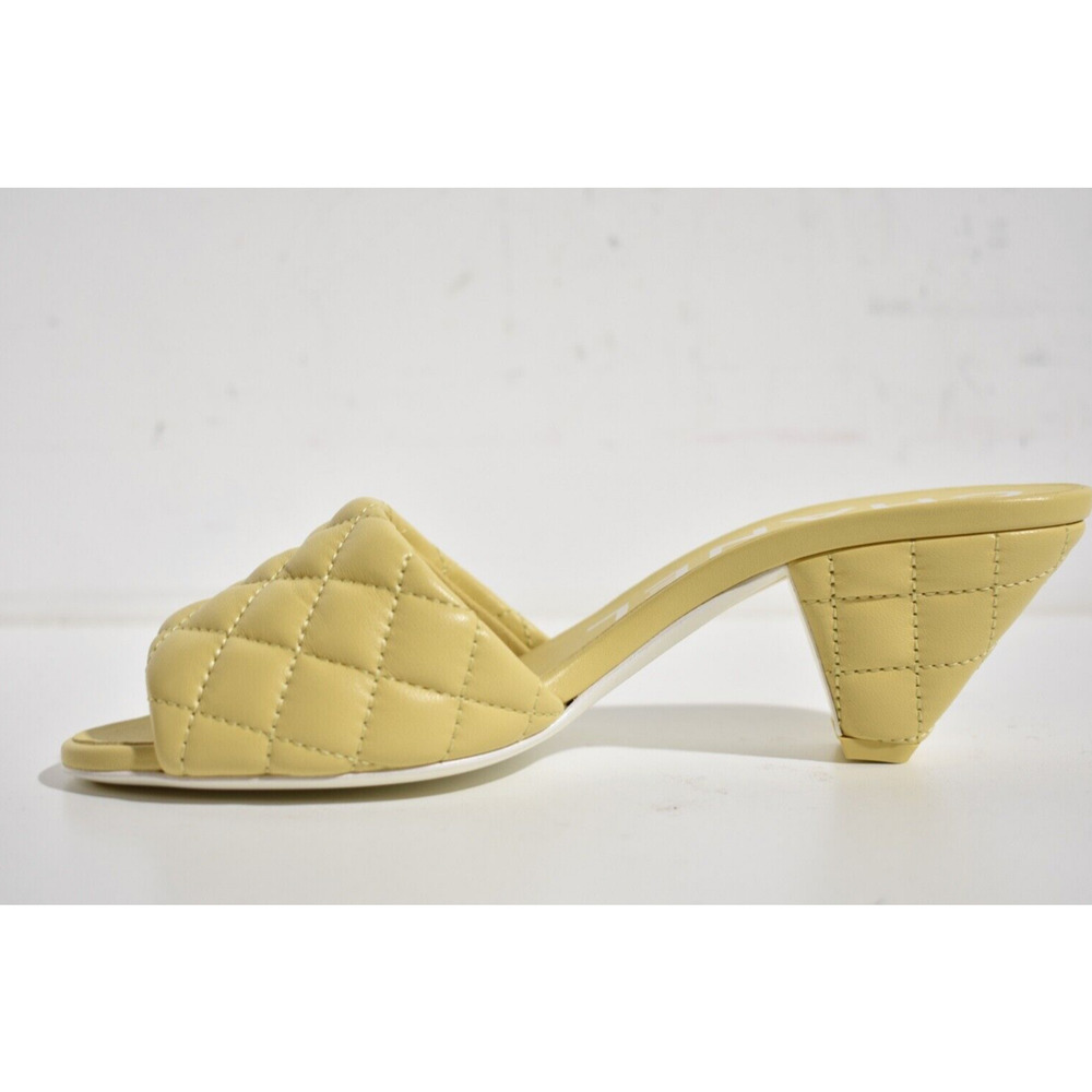 Chanel 22P Yellow Lambskin Quilted CC Gold Logo Cone Heel Mule Slide Sandal 38 - Picture 9 of 12